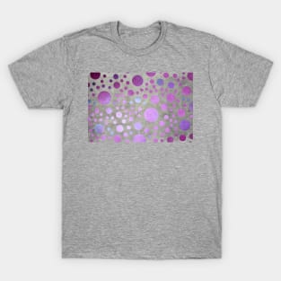 Abstract Blue and Violet Gold Polka Dots over Metallic Surface T-Shirt